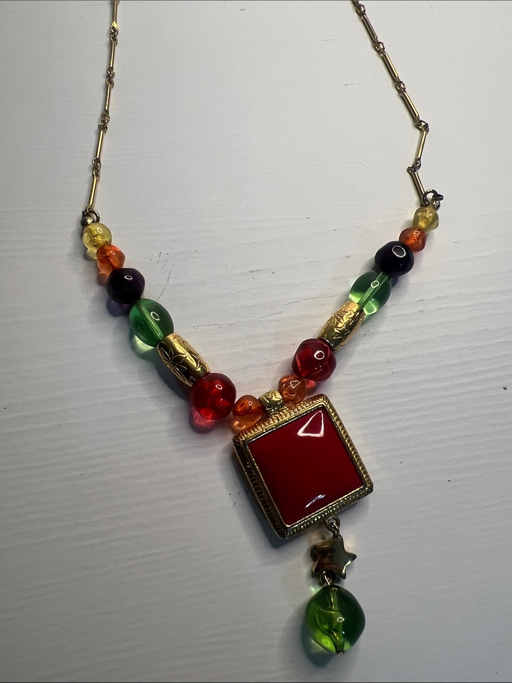 Vintage Colorful Red and Black Pendant Beaded Necklace